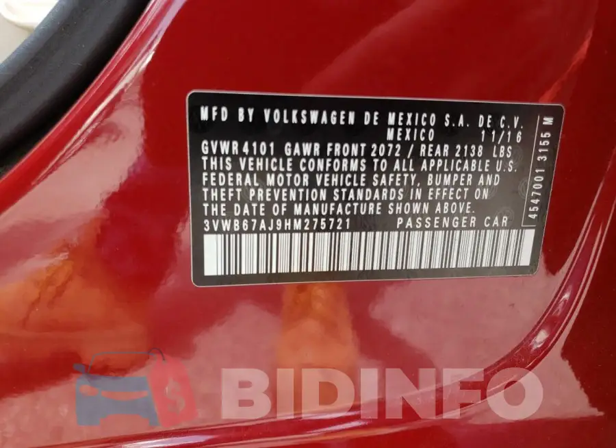 3VWB67AJ9HM275721 Photo# 12