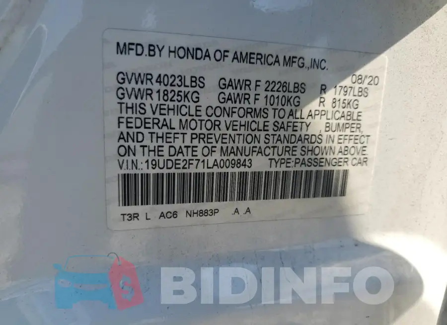 19UDE2F71LA009843 Photo# 12