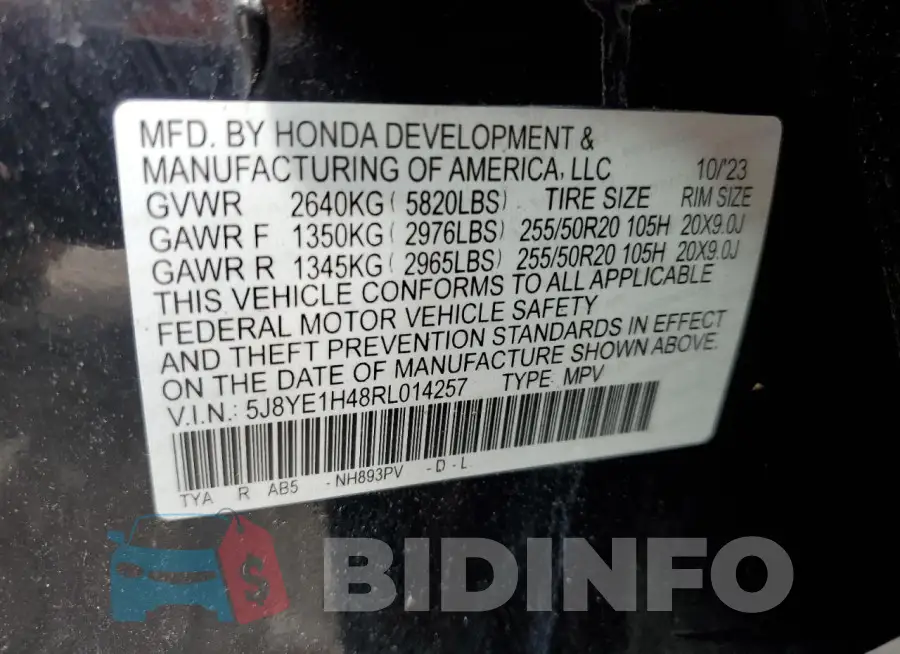 5J8YE1H48RL014257 Photo# 13