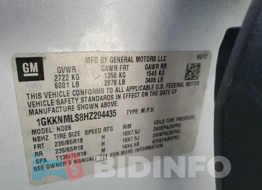 1GKKNMLS8HZ294435 Photo# 13