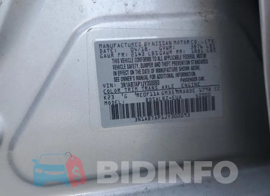 3N1AB7AP1JY300093 Photo# 12