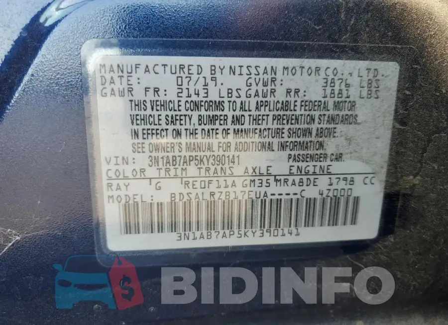 3N1AB7AP5KY390141 Photo# 12