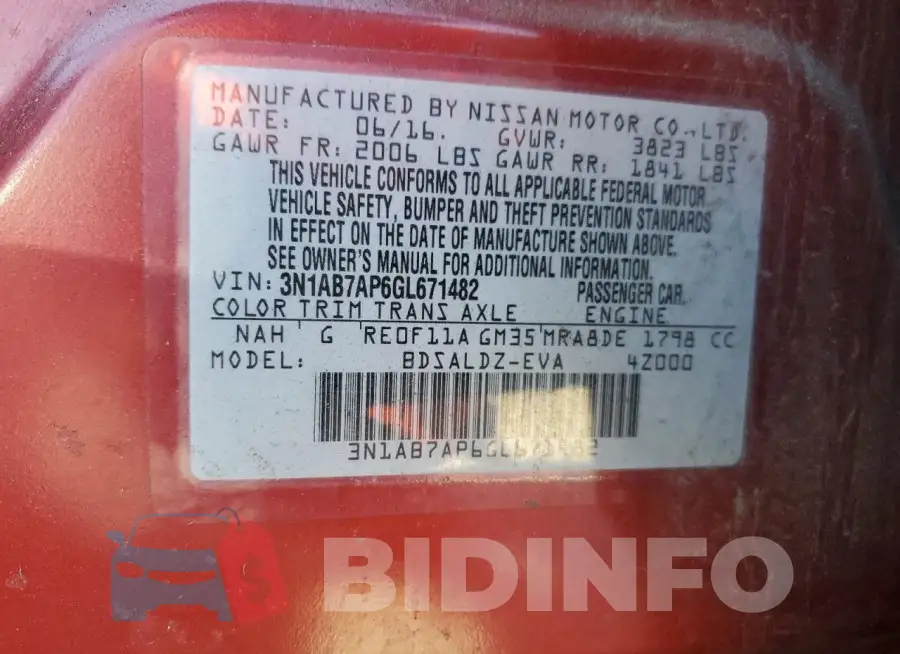 3N1AB7AP6GL671482 Photo# 13