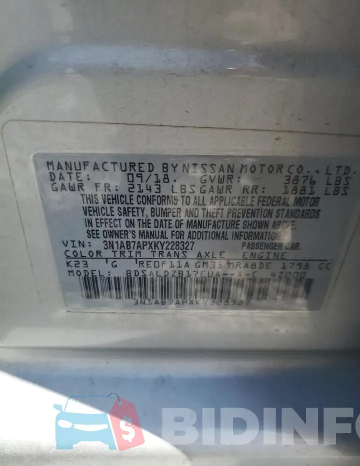 3N1AB7APXKY228327 Photo# 12