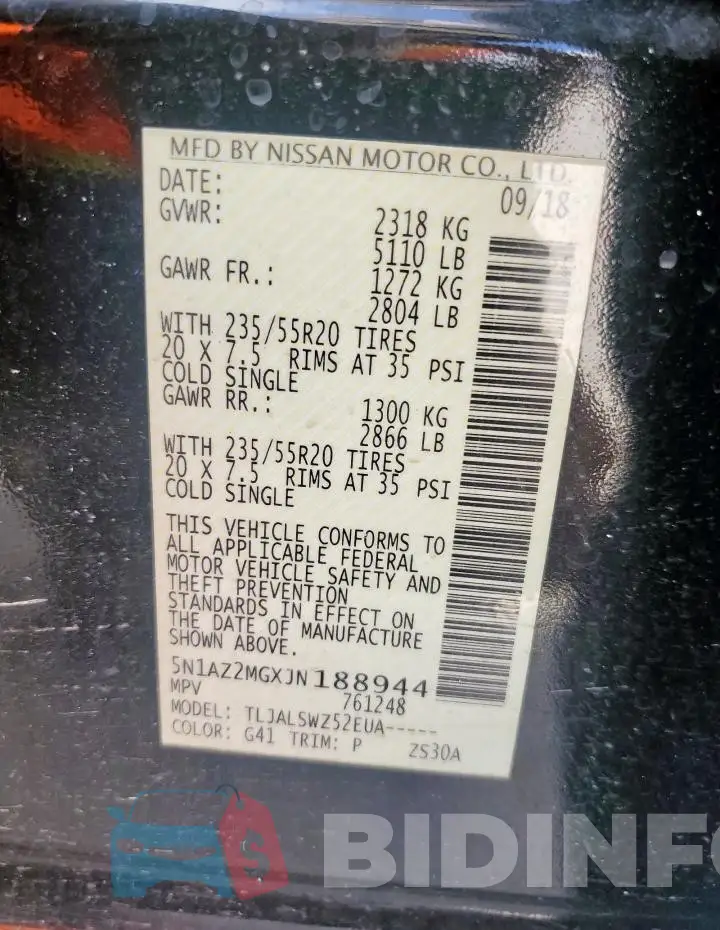 5N1AZ2MGXJN188944 Photo# 13