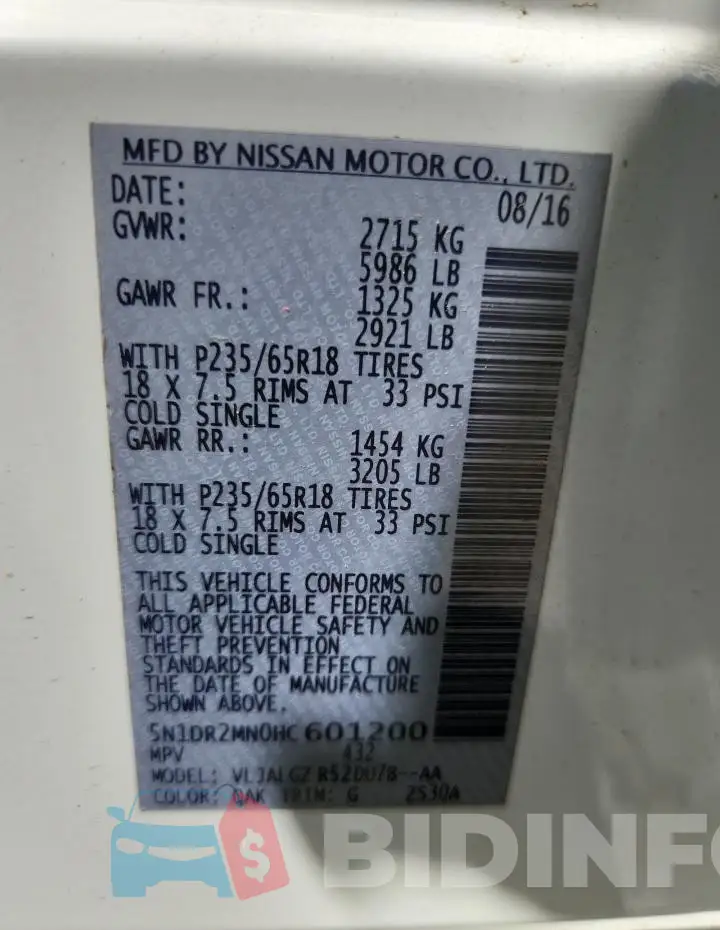 5N1DR2MN0HC601200 Photo# 13