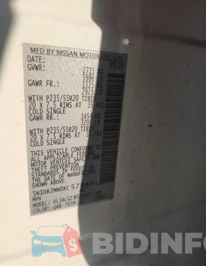 5N1DR2MN0KC578461 Photo# 14
