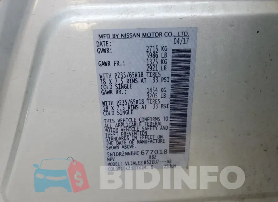 5N1DR2MN6HC677018 Photo# 13