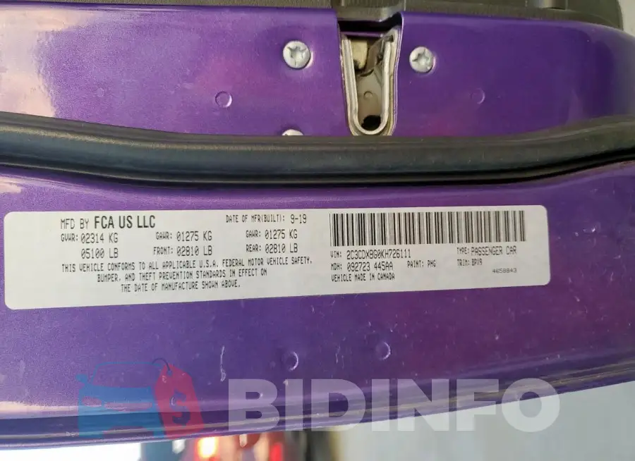 2C3CDXBG0KH726111 Photo# 12