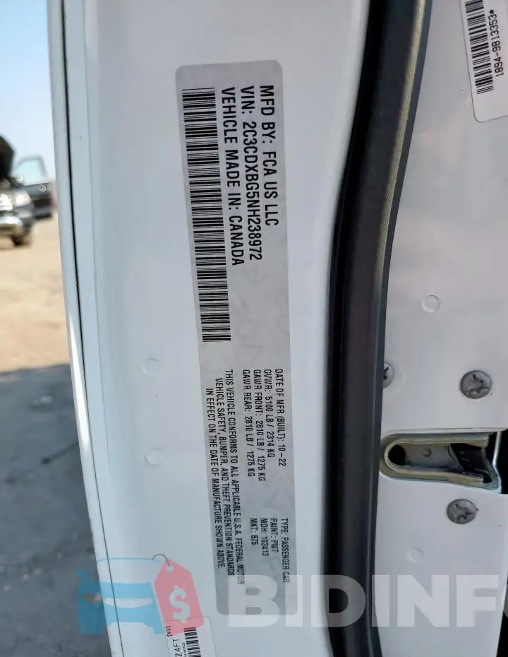 2C3CDXBG5NH238972 Photo# 13