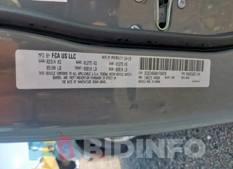 2C3CDXBG6KH736576 Photo# 12