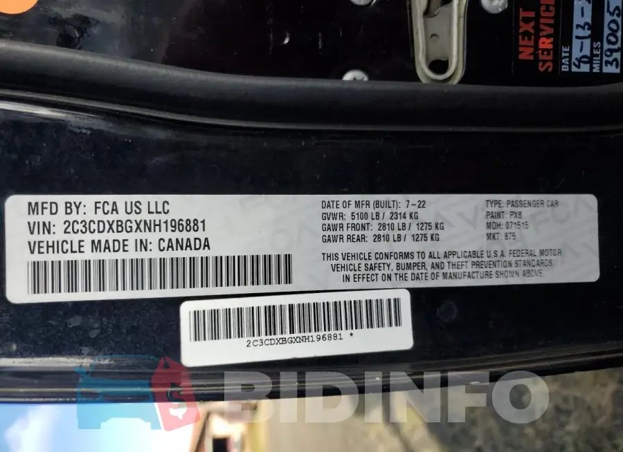 2C3CDXBGXNH196881 Photo# 12