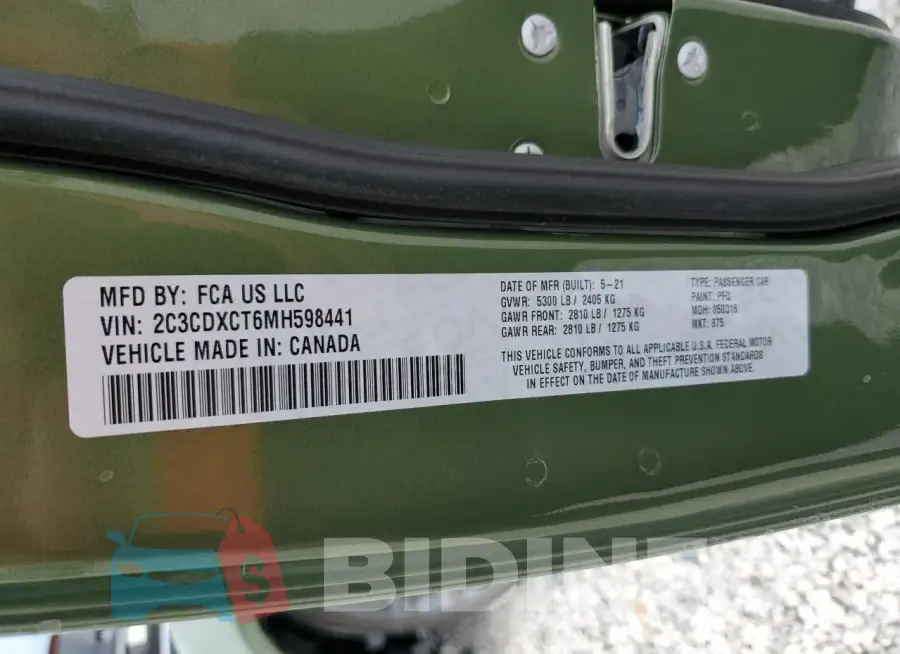 2C3CDXCT6MH598441 Photo# 13