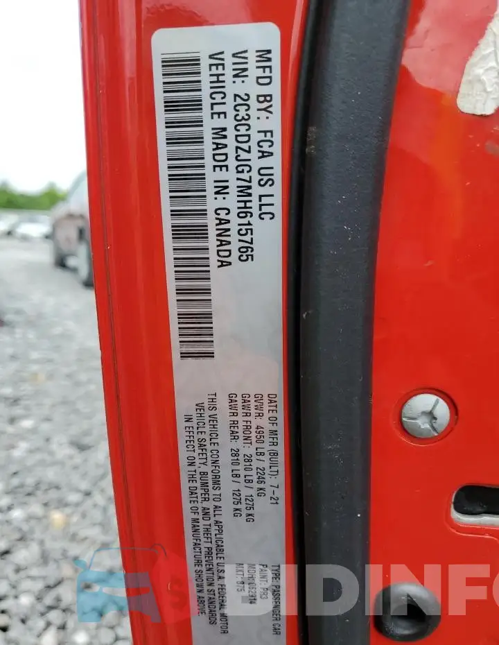 2C3CDZJG7MH615765 Photo# 12