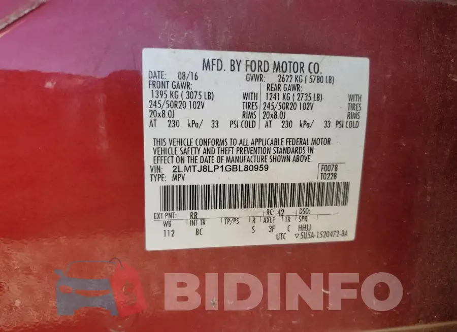 2LMTJ8LP1GBL80959 Photo# 13