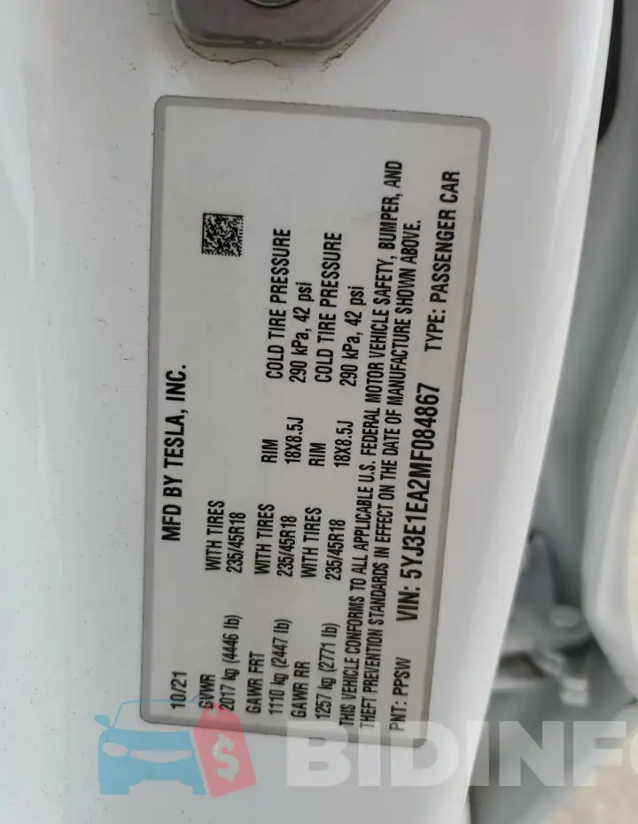 5YJ3E1EA2MF084867 Photo# 12