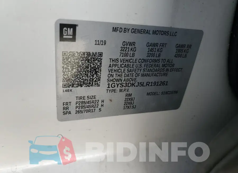 1GYS3DKJ5LR191261 Photo# 14