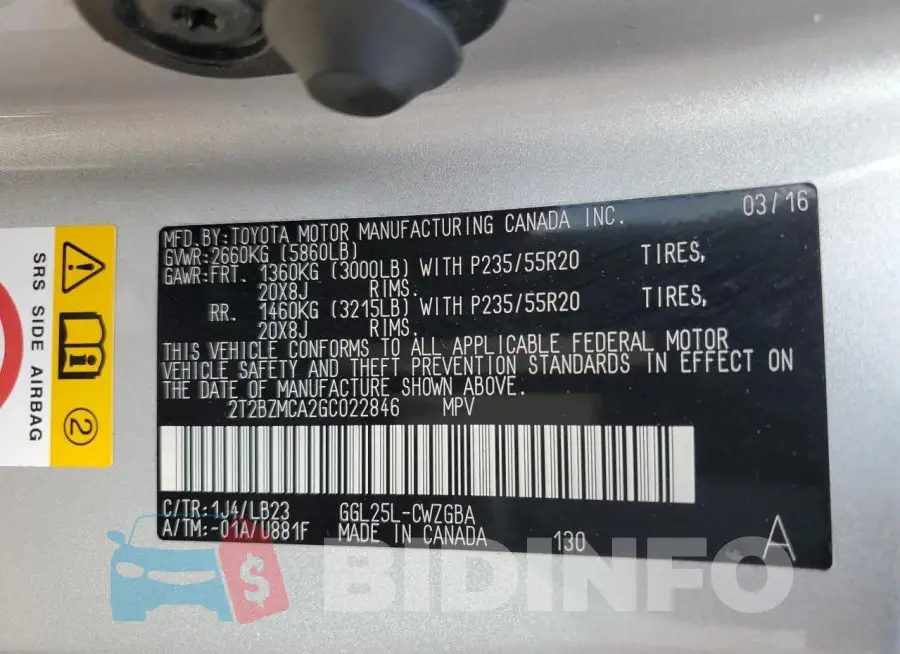 2T2BZMCA2GC022846 Photo# 13