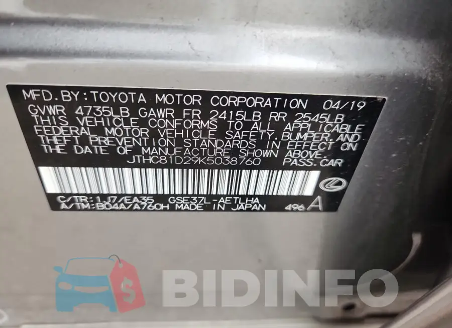 JTHC81D29K5038760 Photo# 13