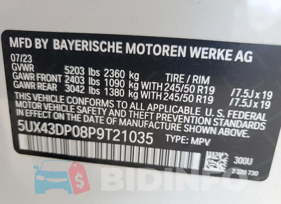 5UX43DP08P9T21035 Photo# 13