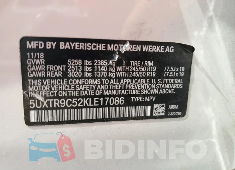 5UXTR9C52KLE17086 Photo# 13