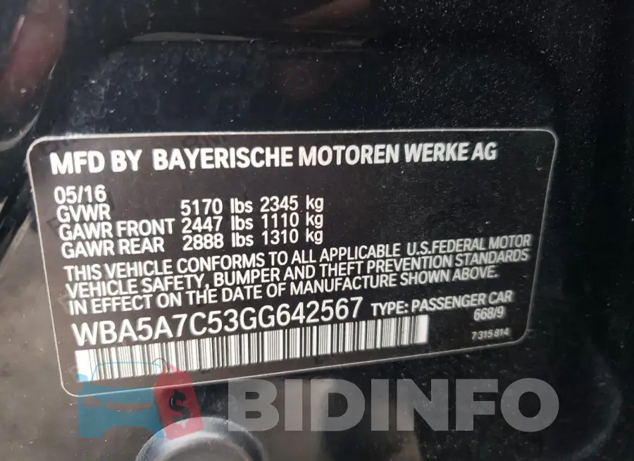 WBA5A7C53GG642567 Photo# 12