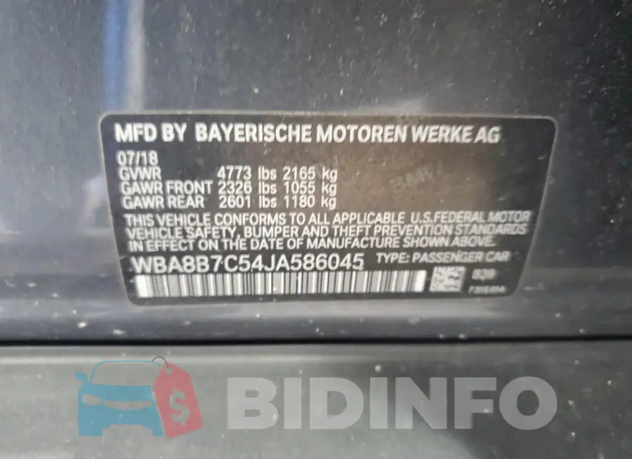 WBA8B7C54JA586045 Photo# 12