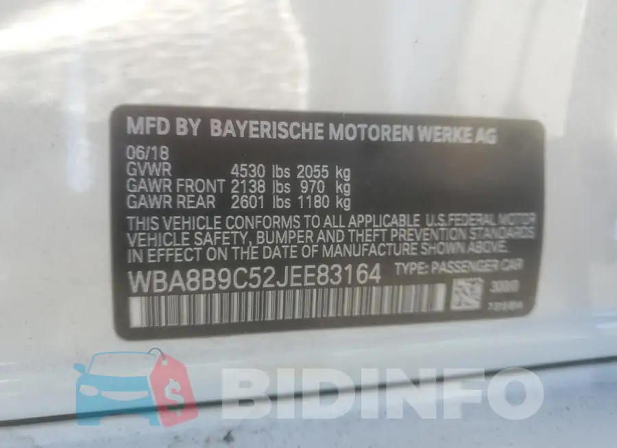 WBA8B9C52JEE83164 Photo# 12