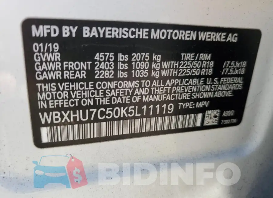WBXHU7C50K5L11119 Photo# 14