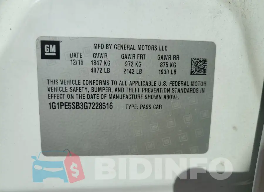 1G1PE5SB3G7228516 Photo# 12