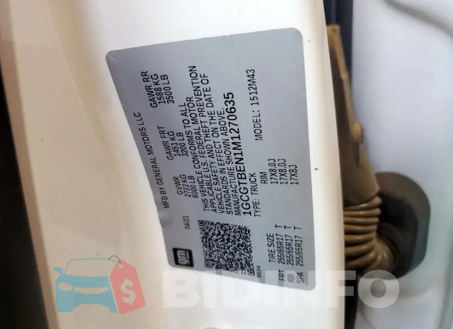 1GCGTBEN1M1270635 Photo# 12