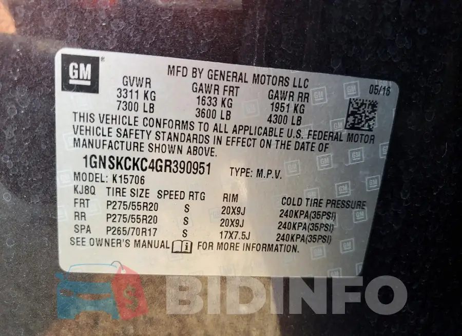 1GNSKCKC4GR390951 Photo# 13