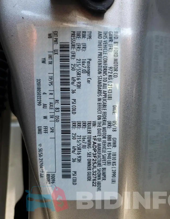 1FADP3F25JL327622 Photo# 13