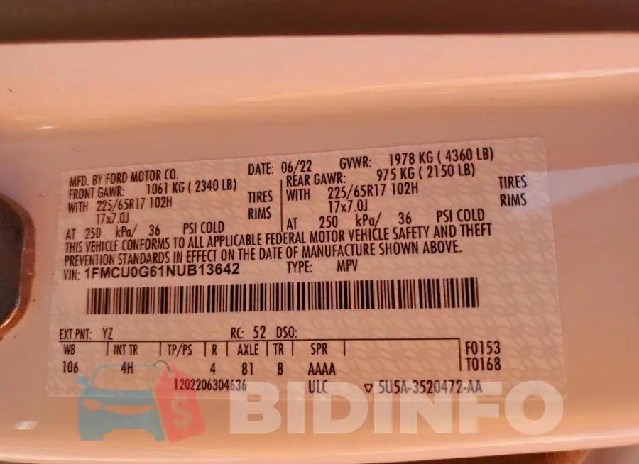 1FMCU0G61NUB13642 Photo# 13
