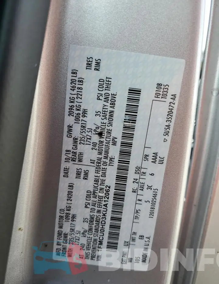 1FMCU0HD3KUA12062 Photo# 14