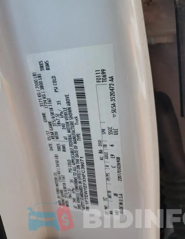 1FTEW1EFXHFC39071 Photo# 12