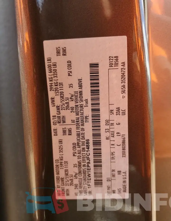 1FTEW1EP9JFC14886 Photo# 12
