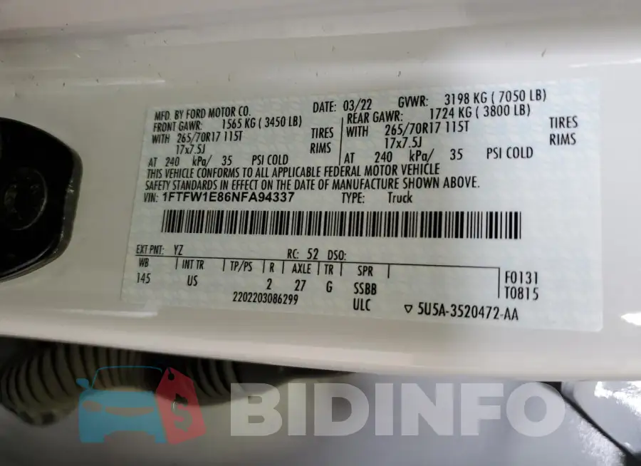 1FTFW1E86NFA94337 Photo# 13