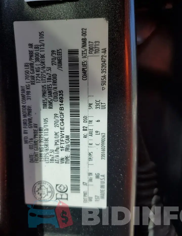 1FTFW1EG4GFB14935 Photo# 12