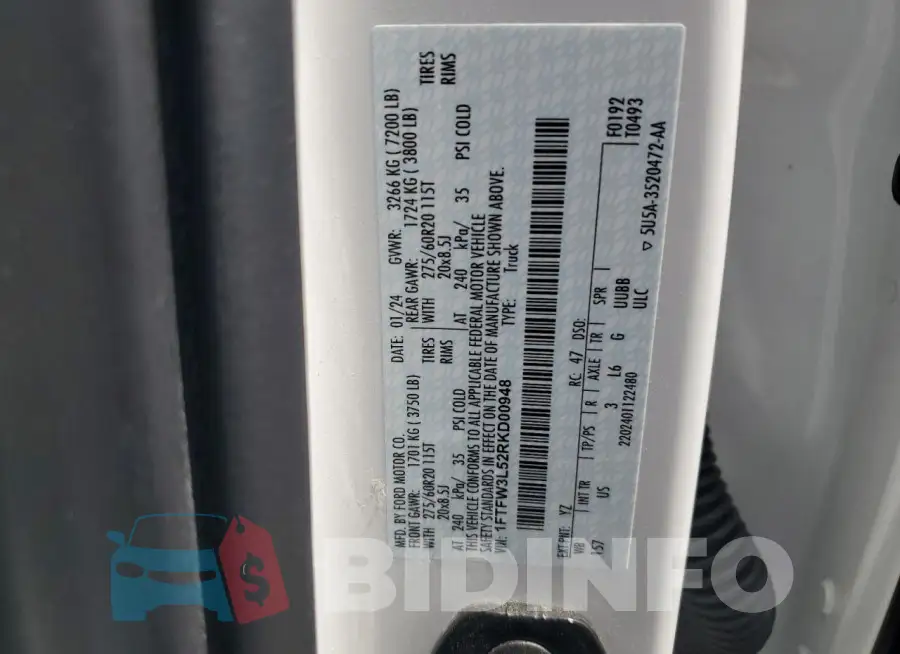 1FTFW3L52RKD00948 Photo# 12