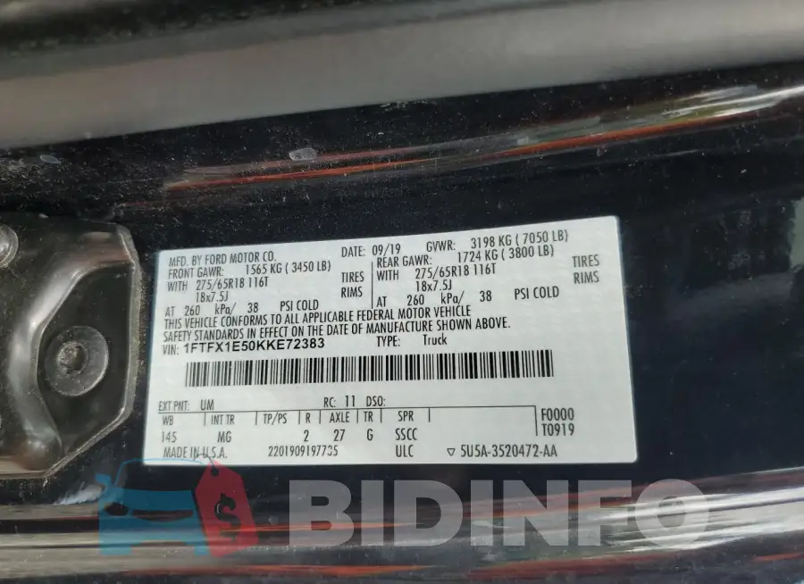 1FTFX1E50KKE72383 Photo# 12