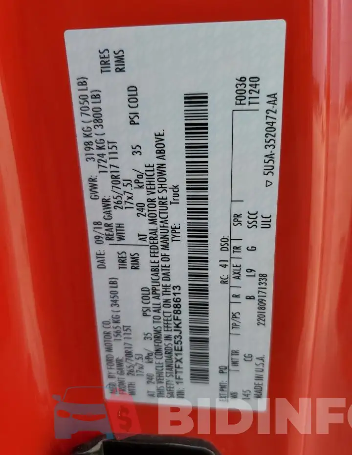 1FTFX1E53JKF88613 Photo# 12