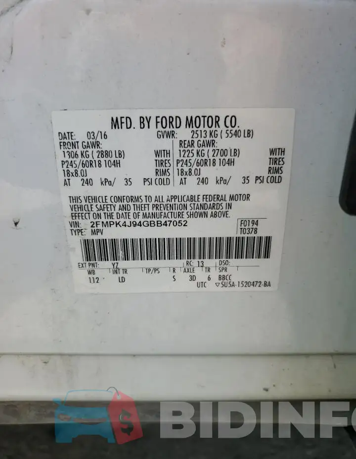 2FMPK4J94GBB47052 Photo# 13