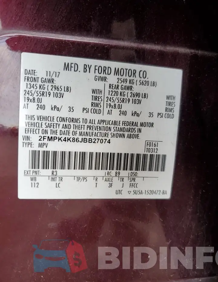2FMPK4K86JBB27074 Photo# 13