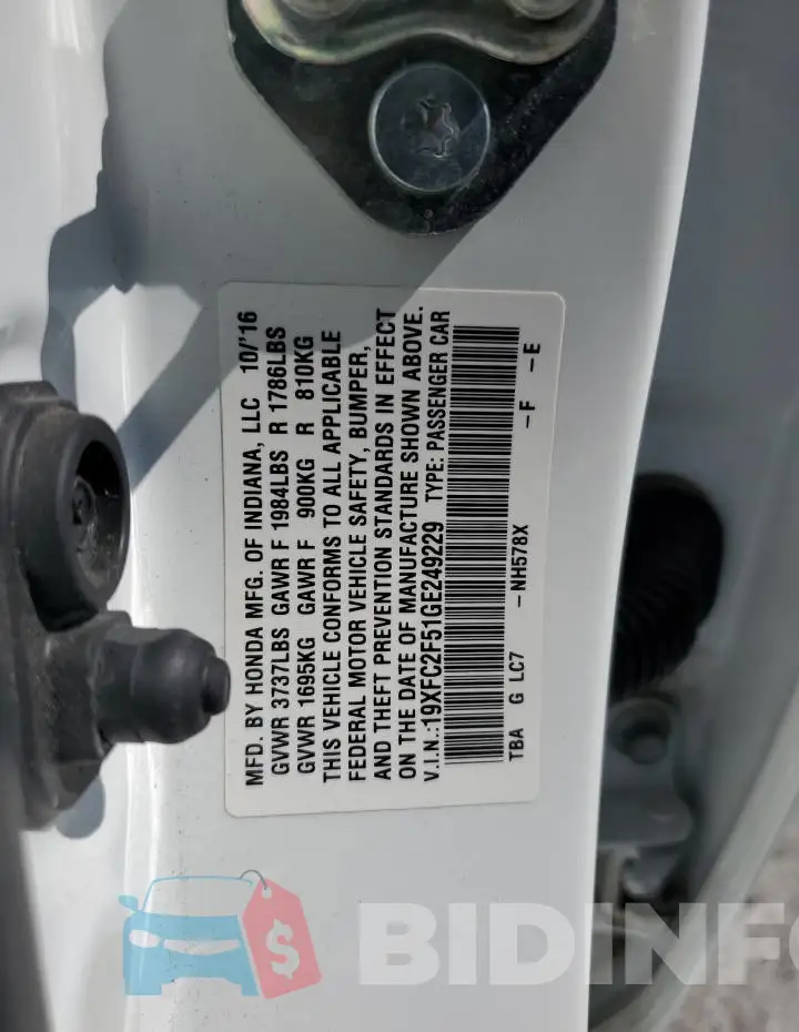 19XFC2F51GE249229 Photo# 12