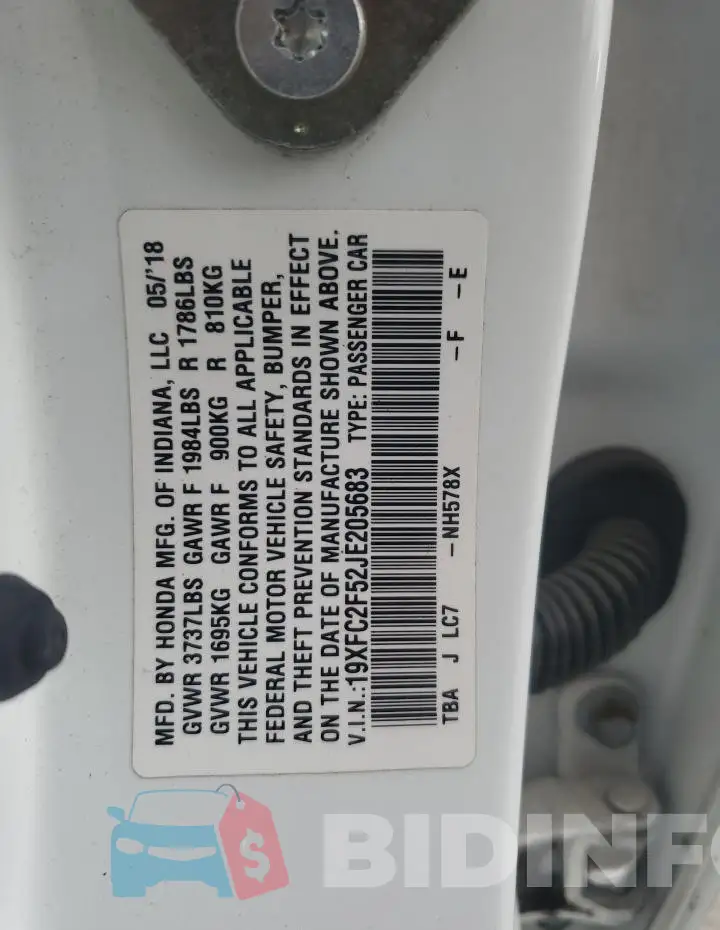 19XFC2F52JE205683 Photo# 13