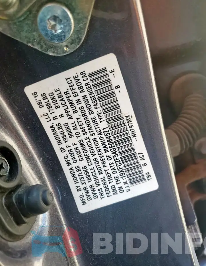 19XFC2F54GE084521 Photo# 12