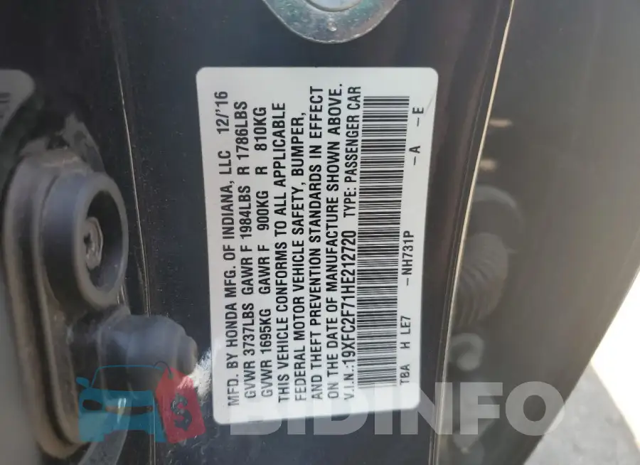 19XFC2F71HE212720 Photo# 12