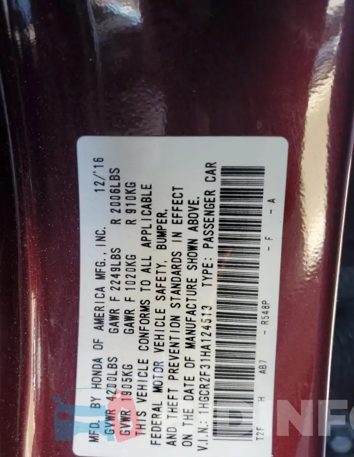 1HGCR2F31HA124513 Photo# 12