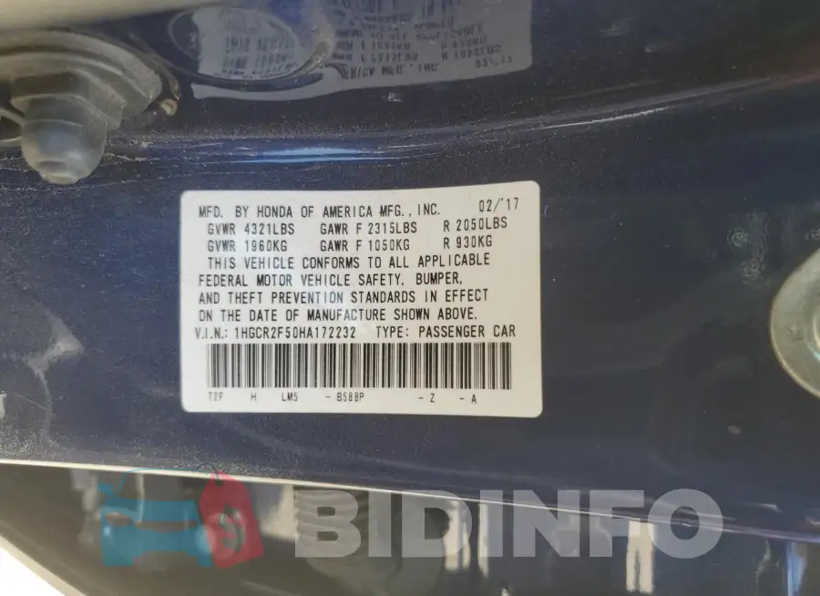 1HGCR2F50HA172232 Photo# 12